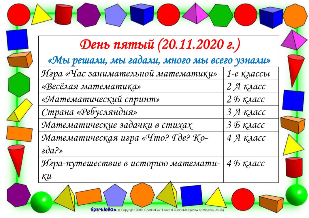 План проведения недели математики в средней школе